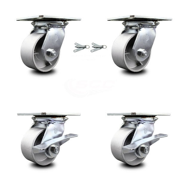 4 Inch Semi Steel Swivel Caster Swivel Locks 2 Brakes, 2PK